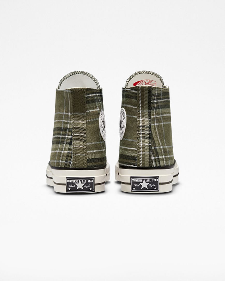 Men's Converse Chuck 70 Tartan High Top Shoes Olive / Black | AU 539CEV